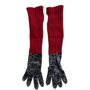 VTG Neiman Marcus Full Finger Knit Long Arm Warmers Gloves Small Red Black